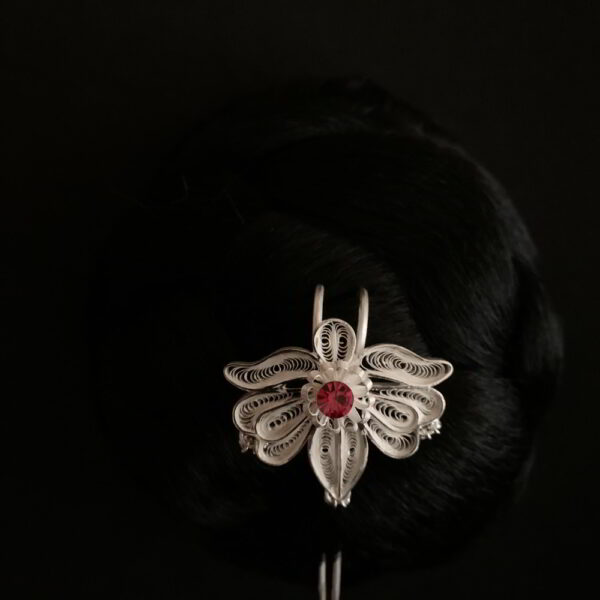 Butterfly shaped Silver Filigree Hair bun Juda Khopa Pin - Image 2