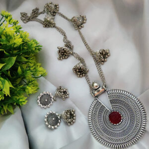 Long chain jhumki necklace with big pendent and jhumka
