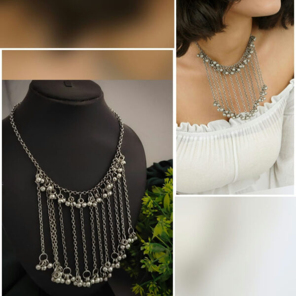 Misha oxidised Ghungroo Tassel Necklace - Image 2