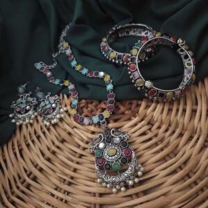 Multicolor-necklace-earrings-set-with-Bangles-Pair_