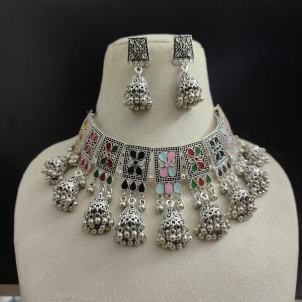 NIHARIKA-Meenakari-Jhumki-Choker-Jewellery-Set - Image 6