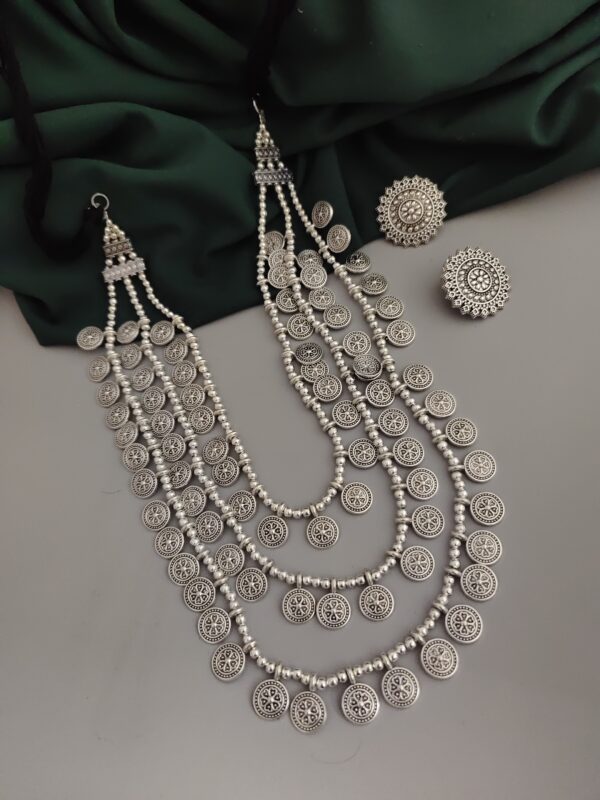 Oxidised 3 layer Necklace Earrings Set