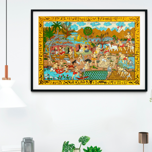 Village-Scene-Pattachitra-Art-Painting-For-Home-Wall-Art-Decor - Image 2
