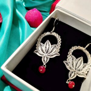 PADMA CHANDRIKARED PEARL FILIGREE EARDROPS