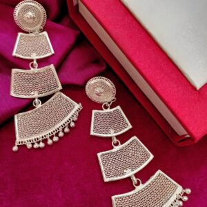 HAWAIIAN MODERN EXTRA LONG SILVER FILIGREE DANGLERS