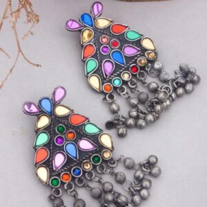 Triangular multicolor stone earring
