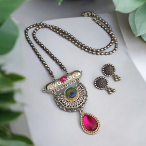 ANANYA Oxidized Chain Necklace Earrings Set