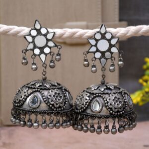 Anam Oxidised Silver Banjara Jhumka- Boho Style Big Ghoongoo Jhumka Earrings for Women