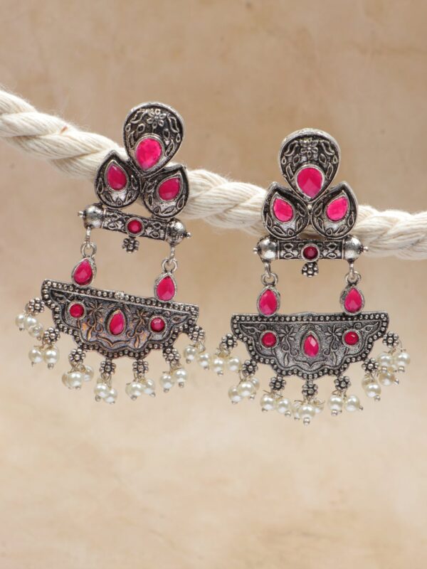 Antique Red Oxidised Silver Earrings for Woman & Girls - Image 3
