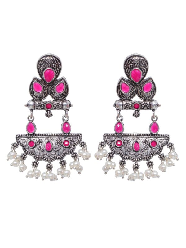 Antique Red Oxidised Silver Earrings for Woman & Girls - Image 4