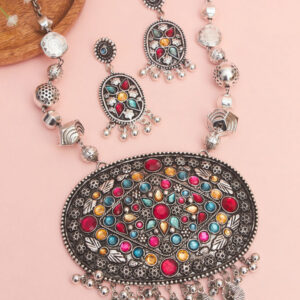 Atiksha stone pendant Oxidised Necklace Set