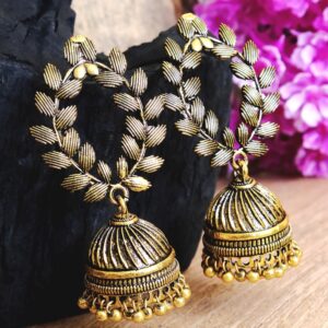 Beautiful Oxidised Silver Leaf Jhumka Earrings for Womens Festive Look