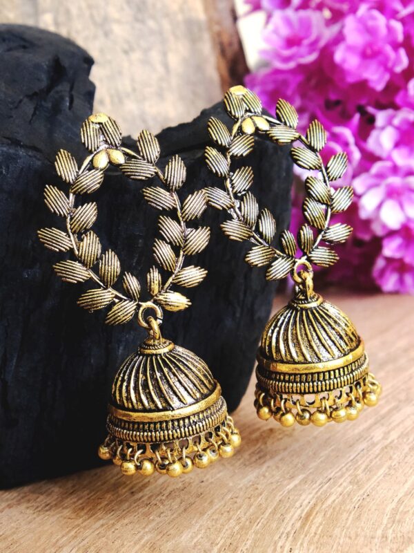 Beautiful Oxidised Silver Leaf Jhumka Earrings for Womens Festive Look
