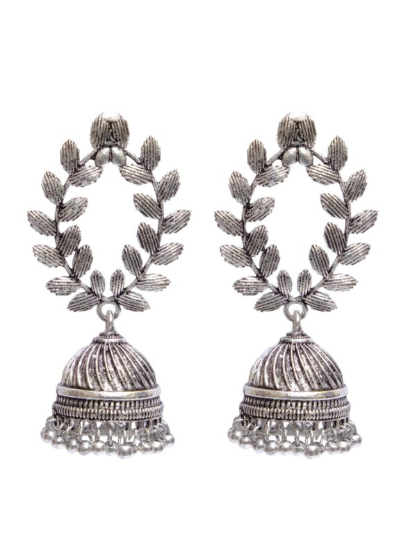 Beautiful Oxidised Silver Leaf Jhumka Earrings for Womens Festive Look - Image 5