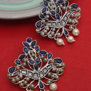 Blue and white stone oxidised earring
