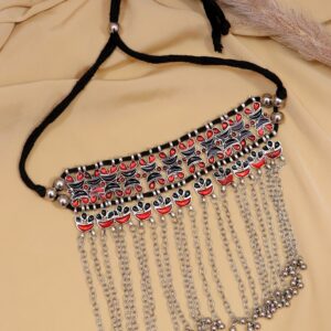 Bohemian Chain Gypsy Oxidised Silver Necklace Boho Retro Leaf Multi- color Choker Necklace Set