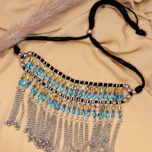 Bohemian Chain Gypsy Oxidised Silver Necklace Boho Retro Leaf Multicolor Choker Necklace Set