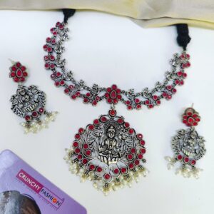 Boho Oxidised Silver Temple Jewellery Set for Women & Girls