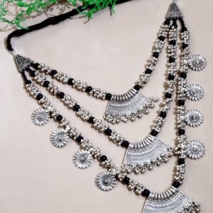 Breathtaking Oxidised Silver Necklace Set Glowing Multi-Layer Style for Wedding Occasions