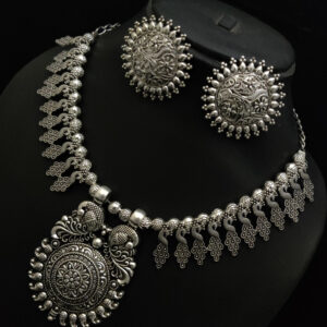 CLASSY NECKSET-Oxidised german Silver Bohomian traditional jewellery set