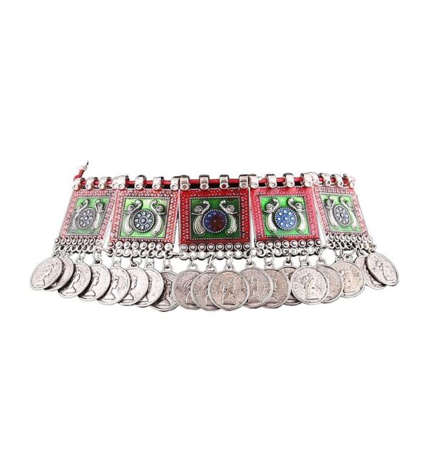 Cherish the Tradition with Oxidised Silver and Multicolored Enamel Peacock Choker Necklace