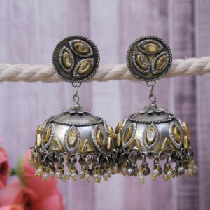 Contemporary Oxidised Silver Jhumka Earrings for Women