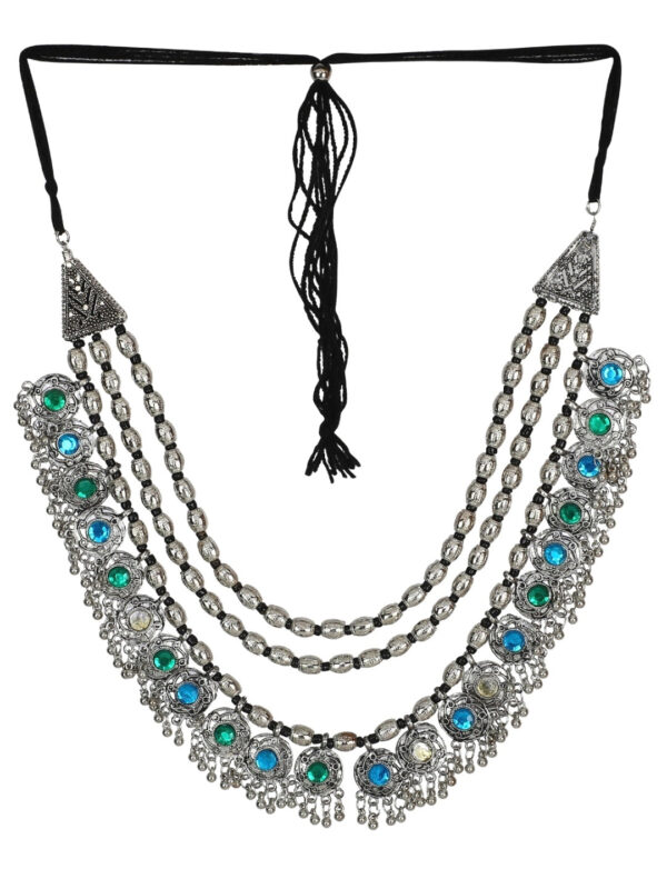 Crunchy Fashion Jewellery Oxidised Silver Plated Blue Crystal Bohemian Necklace for Women and Girls - Image 2