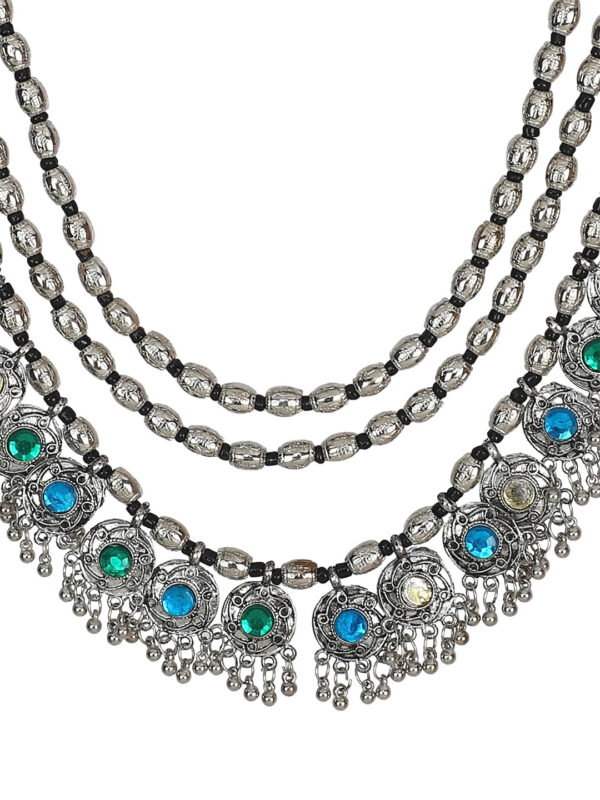 Crunchy Fashion Jewellery Oxidised Silver Plated Blue Crystal Bohemian Necklace for Women and Girls - Image 3
