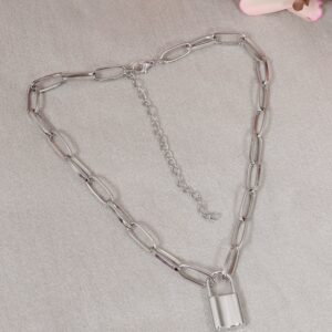 Crunchy Fashion Oxidised Silver Trending Lock Inspired Layered Necklace