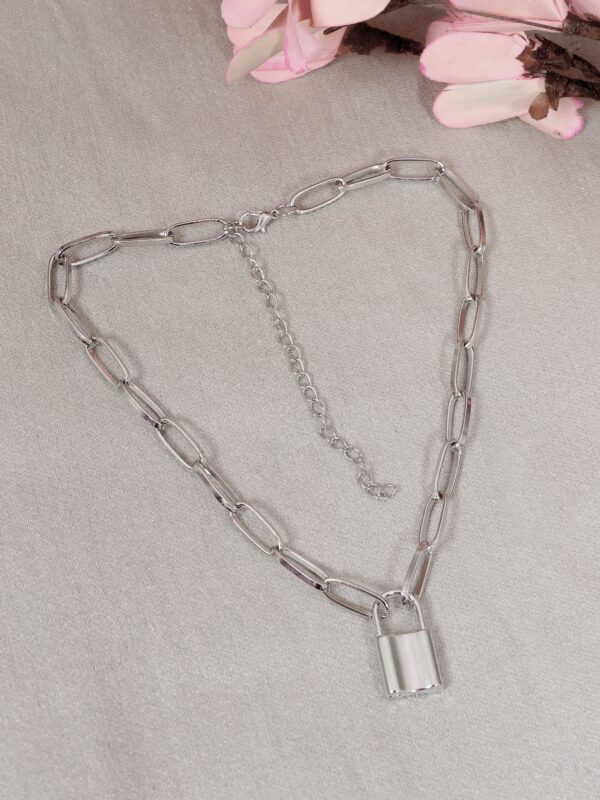 Crunchy Fashion Oxidised Silver Trending Lock Inspired Layered Necklace