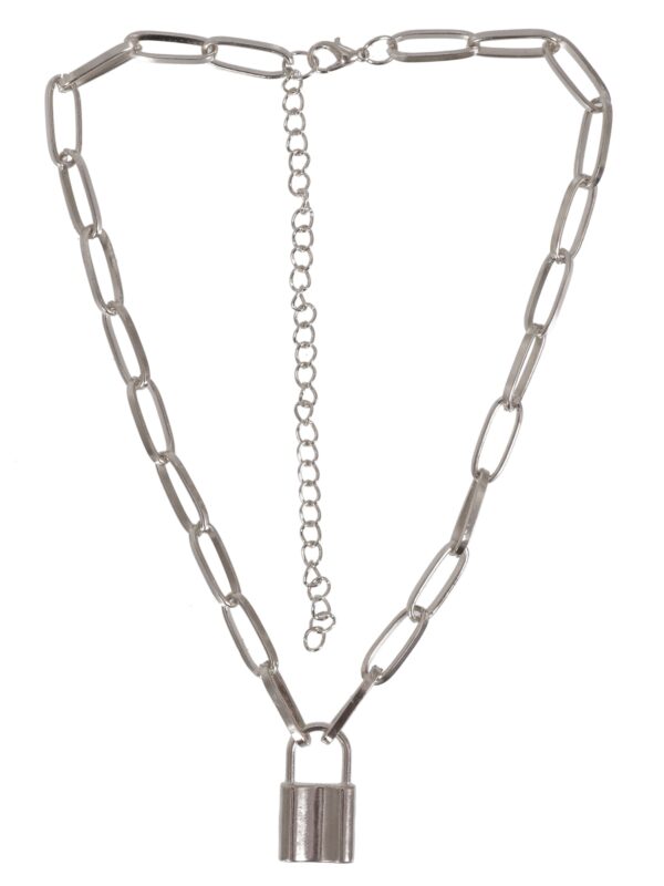Crunchy Fashion Oxidised Silver Trending Lock Inspired Layered Necklace - Image 2