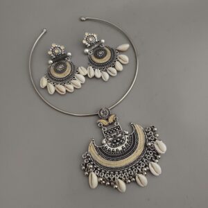 DHUVIKA Oxidised Tribe Hasli Necklace Earrings Set