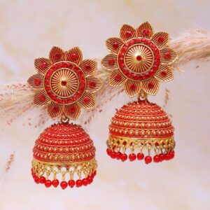 Elegant Crystal Studded Floral Jhumki Earrings in Oxidised Silver