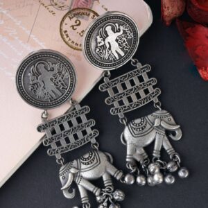 Elegant Oxidised Silver Elephant Drop Earrings For Stunning Women