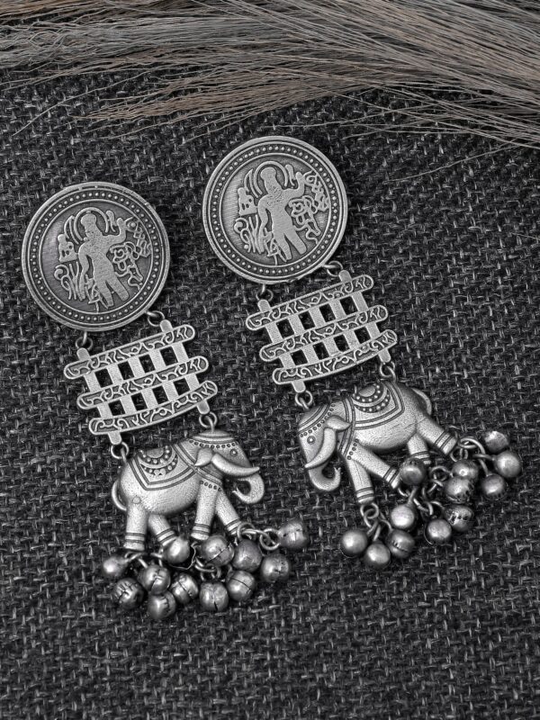 Elegant Oxidised Silver Elephant Drop Earrings For Stunning Women - Image 2