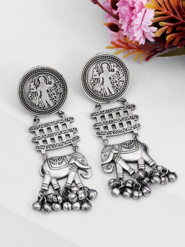 Elegant Oxidised Silver Elephant Drop Earrings For Stunning Women - Image 3