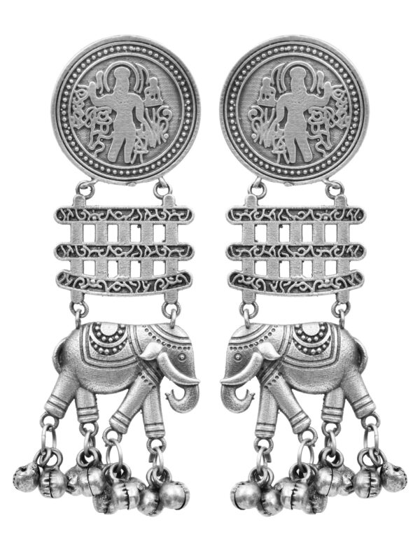 Elegant Oxidised Silver Elephant Drop Earrings For Stunning Women - Image 4