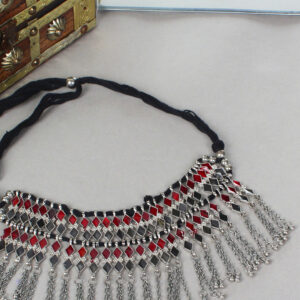 Elegant Oxidised Silver Pearl Choker Necklace with Distinct Meenakari Design