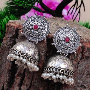 Elegant Oxidised Silver Plated Big Jhumka Earrings for Style Savvy Women