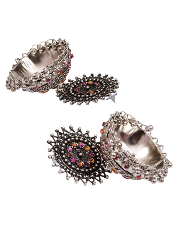 Ethnic Oxidised Silver Multicolor Jhumka Earrings for Festive Fashion - Image 3