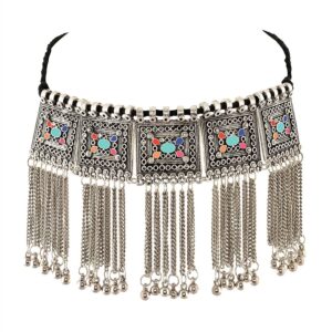 Exquisite Oxidised Silver Choker Necklace Multicolor Accessory for Women and Girls