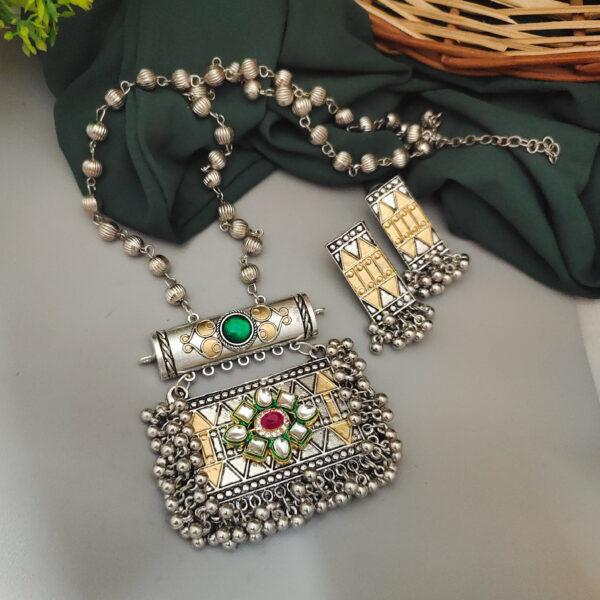 FIDA Long Two Tone one Fusion Necklace Earrings Set