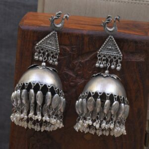 Fashionable Oxidised Silver Pakistani Jhumka Earrings for Everyday Wear