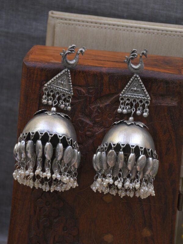 Fashionable Oxidised Silver Pakistani Jhumka Earrings for Everyday Wear