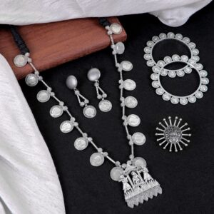 Handmade Oxidised Silver Boho Style Coin Jewellery Set for Women