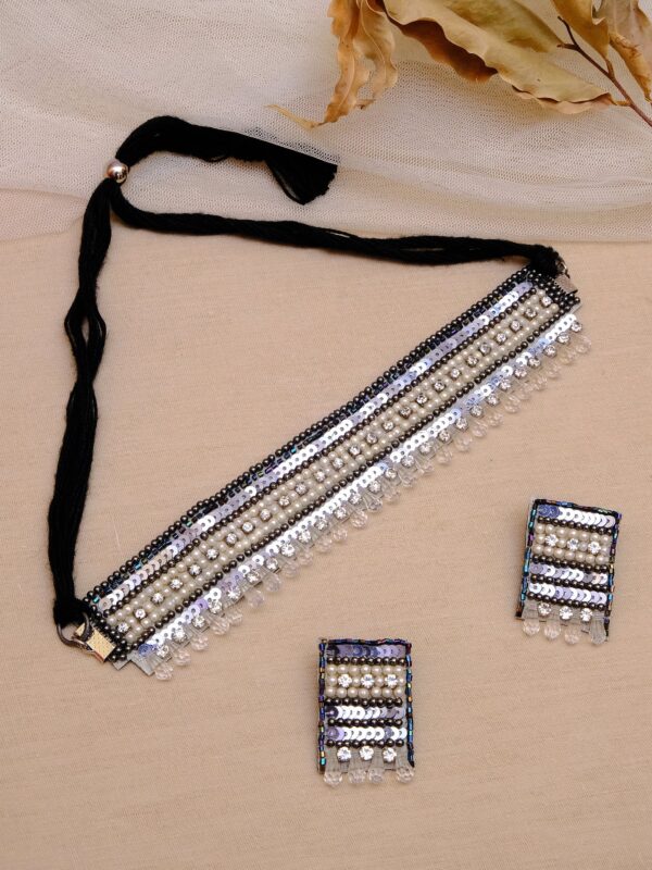 Handmade Oxidised Silver White Choker Necklace and Earrings Jewellery Set for Party Wear