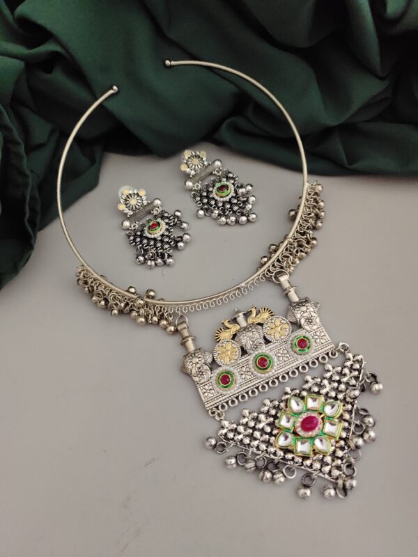 KSHITI Oxidised two tone Hasli Necklace Earrings Set