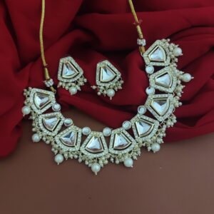 Kundan Pearl Choker Necklace Earrings Set-1