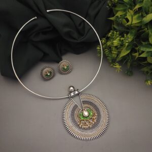 LALIMA Oxidised Lotus Fusion Hasli Set-Green