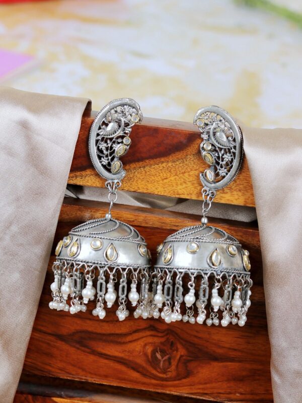 Long Big Oxidised Silver Banjara Jhumka Earrings Perfect for Pakistani Traditional Occasions